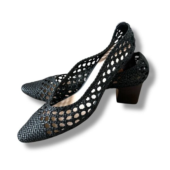 Loeffler Randall Imogene Black Woven Block-Heel Pumps Women's Size 9.5 Designer - Picture 1 of 13